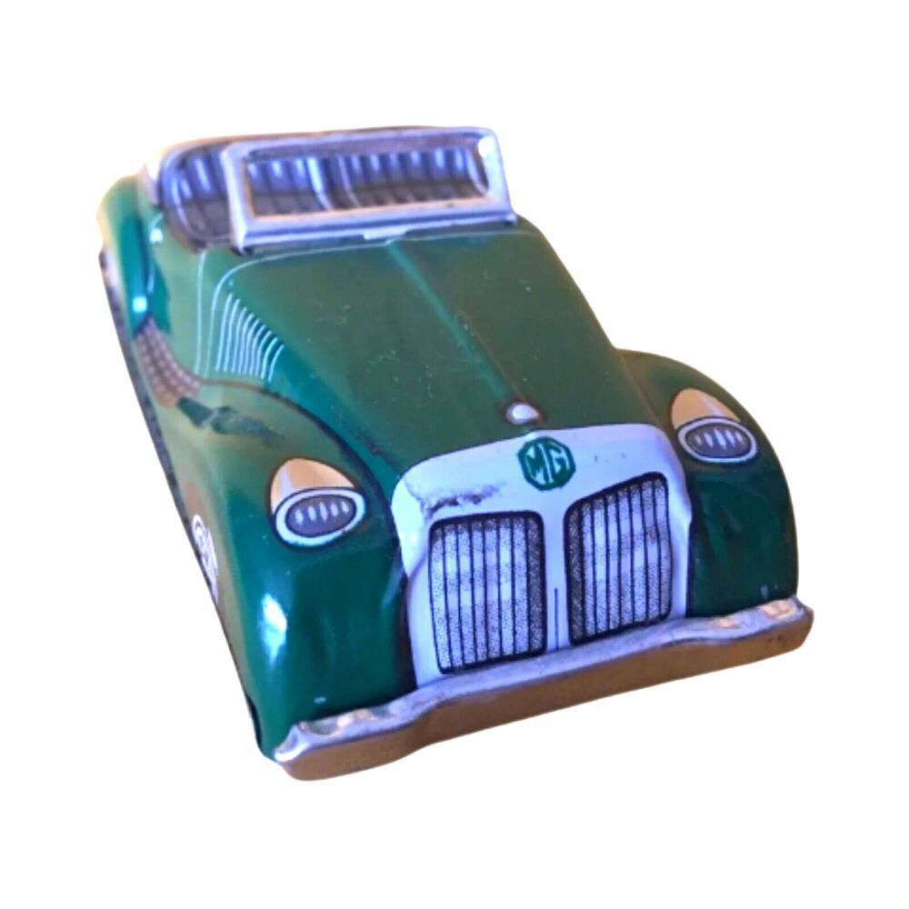 Vintage Tin Friction Litho Mg Convertible English Roadster Car Toy  Japan